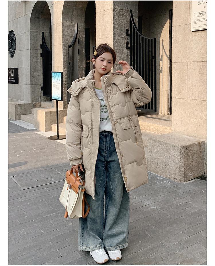 Women's Autumn and Winter Jacket Solid Color Hooded Mid-Length Thick Loose Women's Jacket 5 Colors