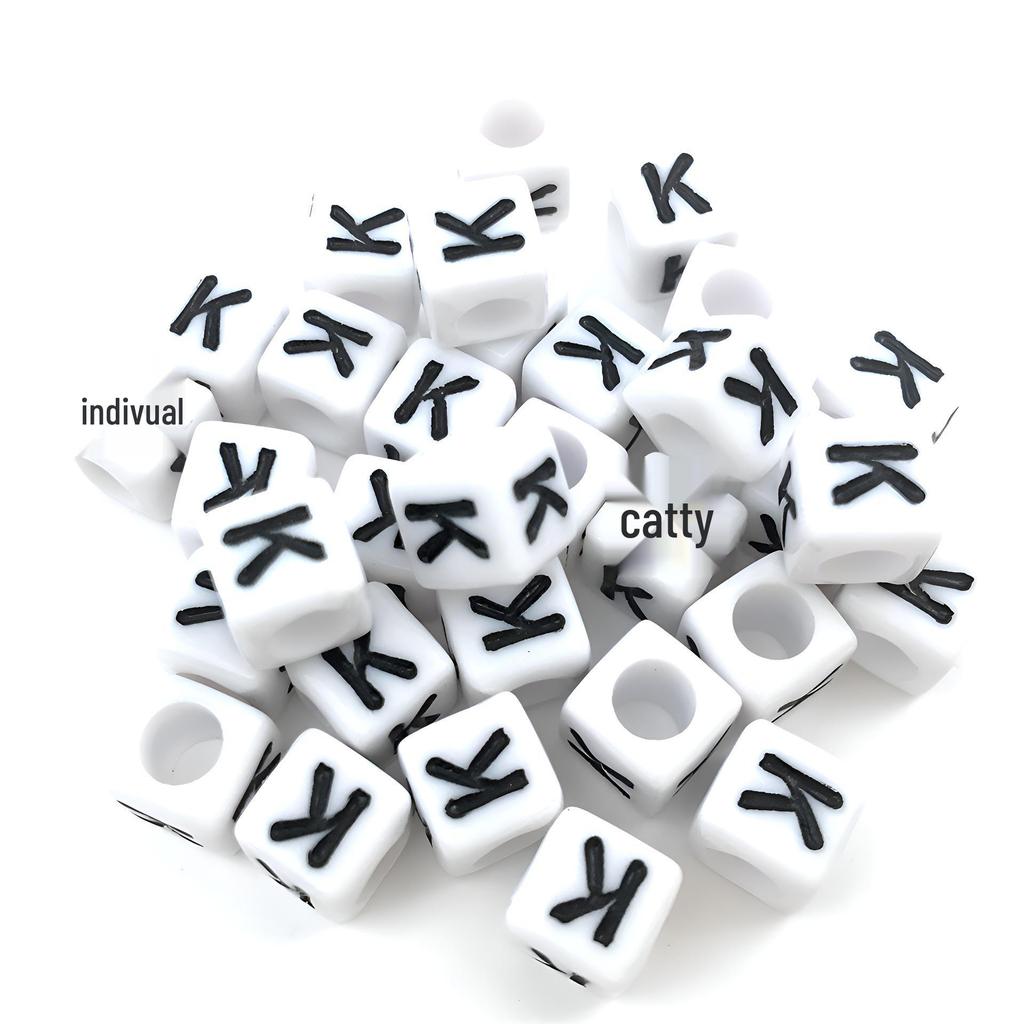 6x6mm Black Letter Beads On White Acrylic Squares for DIY Jewelry and Creative Accessories