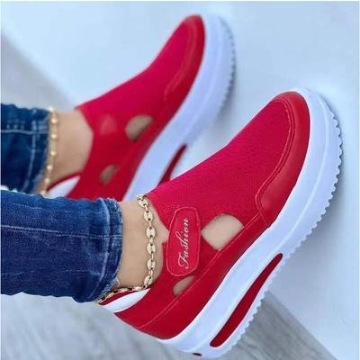 Large Size Women's Shoes Fly Weaving Breathable Casual Shoes Thick Bottom Velcro Women's Shoes