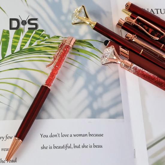 9Pcs Ballpoint Pen Set Metal Faux Crystal Pen Bling Dynamic Liquid Sand Pen for Journaling Retractable Glitter Black Ink Pen for Office School