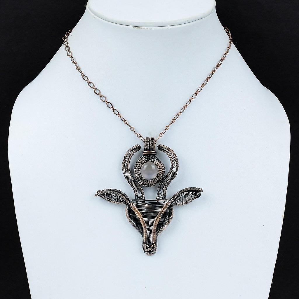 Rose Quartz Pendant Copper Wire Wrapped Pendant Gemstone Pendant Cow Face Jewelry Handmade Pendant Gift For Him Unique Copper Design Jewelry