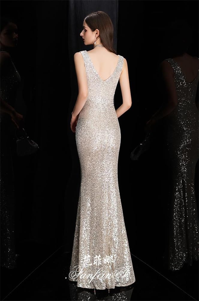 JINZUOMA Mermaid Long Party Evening Sequin Slim Elegant for and Graduations Women's Dress, Dress, Dress, Dress, Dress, Fit, V-Neck, Formal, Sexy,