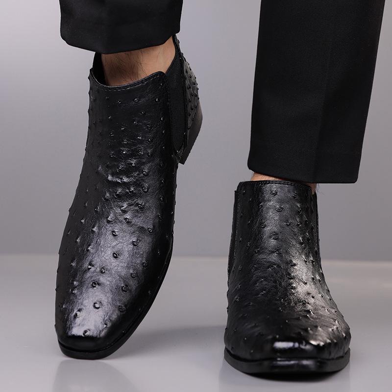 Retro Embroidered Ostrich Pattern Men's Mid-Calf Square Toe Knight Boots, Plus Size 38-48