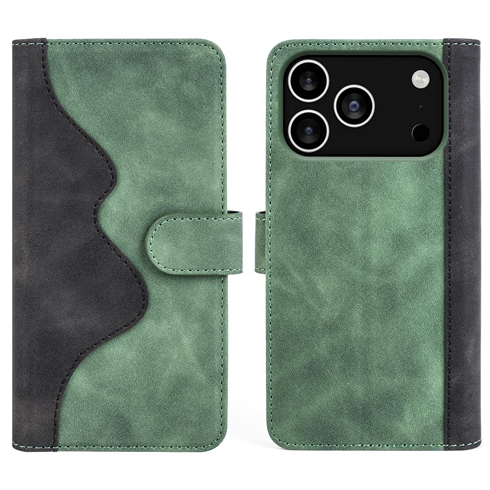For iPhone 17 Pro Wallet Case Leather Phone Cover Splicing Color