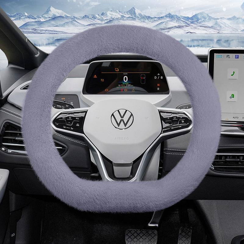 Suitable for Volkswagen Plush Steering Wheel Cover, Autumn and Winter Warm Non-Slip Protective Cover, Golf Tiguan Polo T-Roc Jetta Id.4 Id.3 Atlas