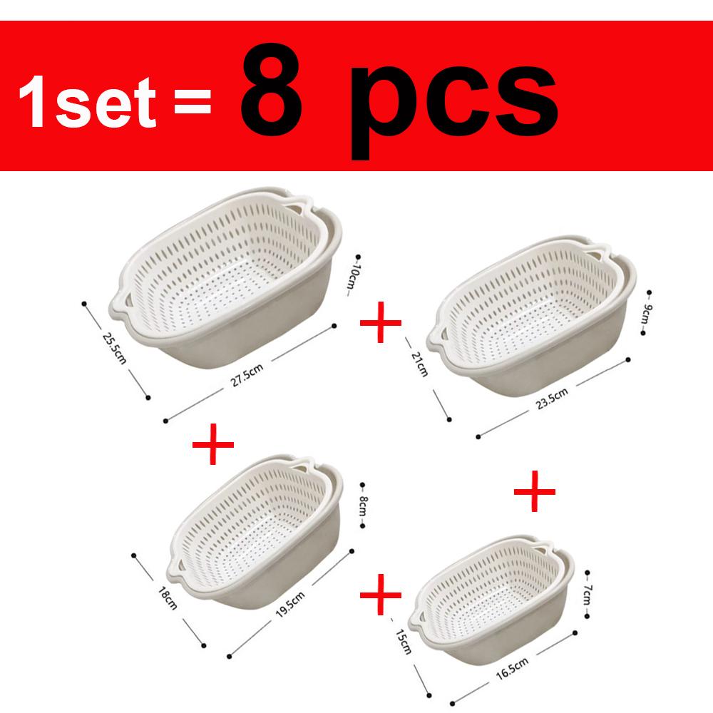 8 pièces/6 pièces/ensemble Égouttoir d'évier Cuisine Paniers d'égouttage double couche Boîte/Panier à légumes Bassin de lavage Panier égouttoir à fruits Boîte de rangement de cuisine