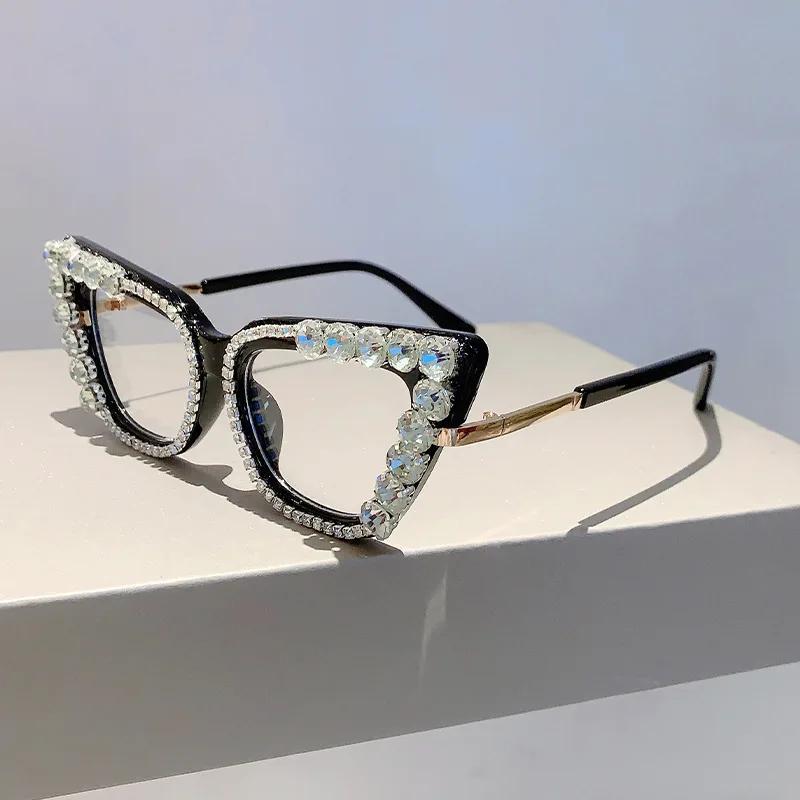 Vintage Anti Blue Light Optical Cat Eye Diamond Glasses Frame Women For Female Luxury Brand Designer Myopia Punk Shades Uv400