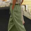 Women's Fashion Solid Color Pocket Drawstring Cotton Linen Lace Casual Pants