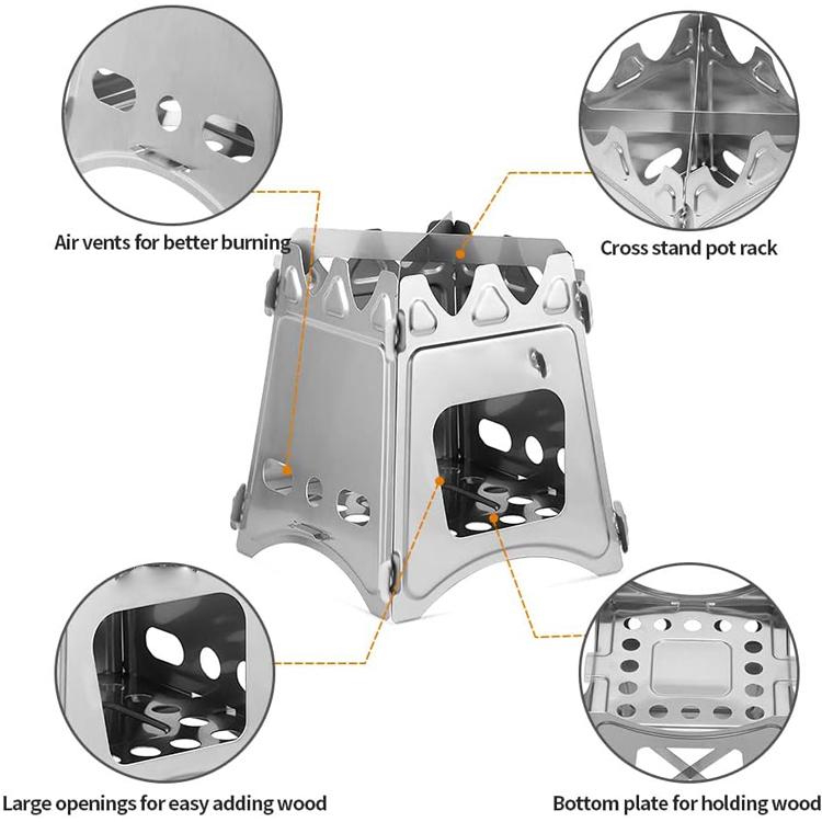 Oem Camping Wood Stove Folding Lightweight Stainless Steel Wood Burning Stoves Portable Backpacking Stove For Outdoor Picnic