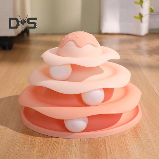 Katzen-Rollspielzeug, 4-stufiges Drehteller-Katzenturm-Spielzeug mit Kugelbahn, interaktives Kätzchen-Puzzle-Spielzeug für Hauskatzen