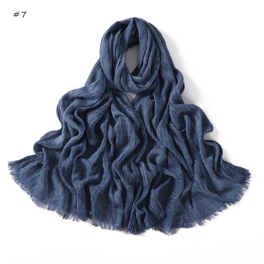  New High Quality Solid Color Wrinkle Muslim Women Hijab Scarf Ramadan Shawl Headband Turban Islamic Hijabs Wraps Tassels
