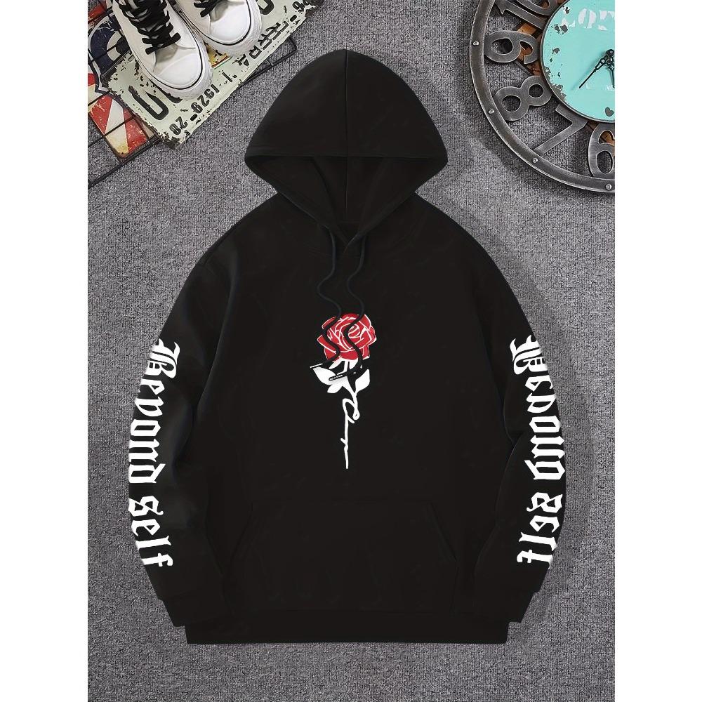 Rose Artistic Letter Printed Hoodies Casual Street Women Sweatshirts Comfortable Pullover Crewneck Loose Female Clothes