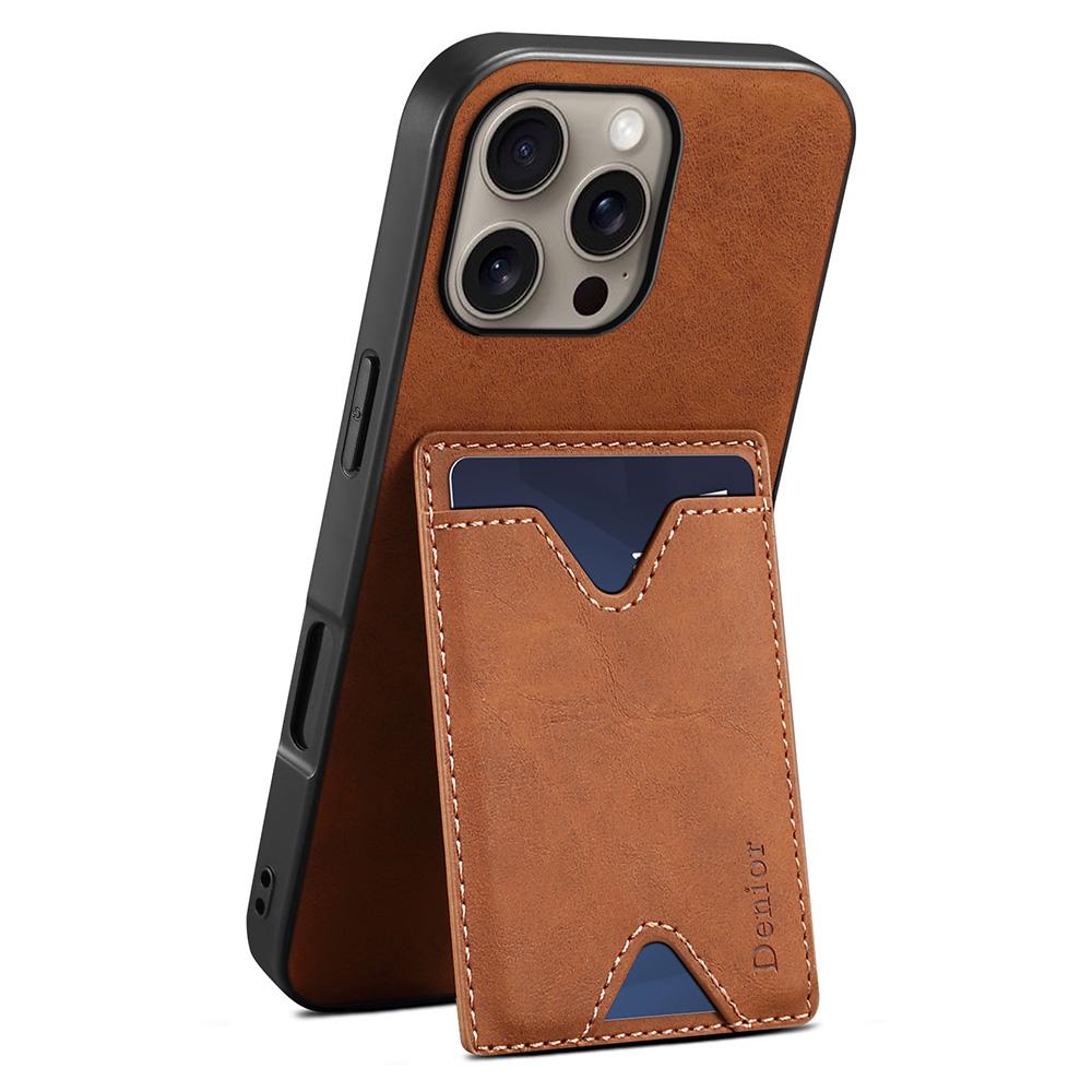 

DENIOR For iPhone 16 Pro Max Case Leather+TPU Card Slot Kickstand Phone Cover Brown