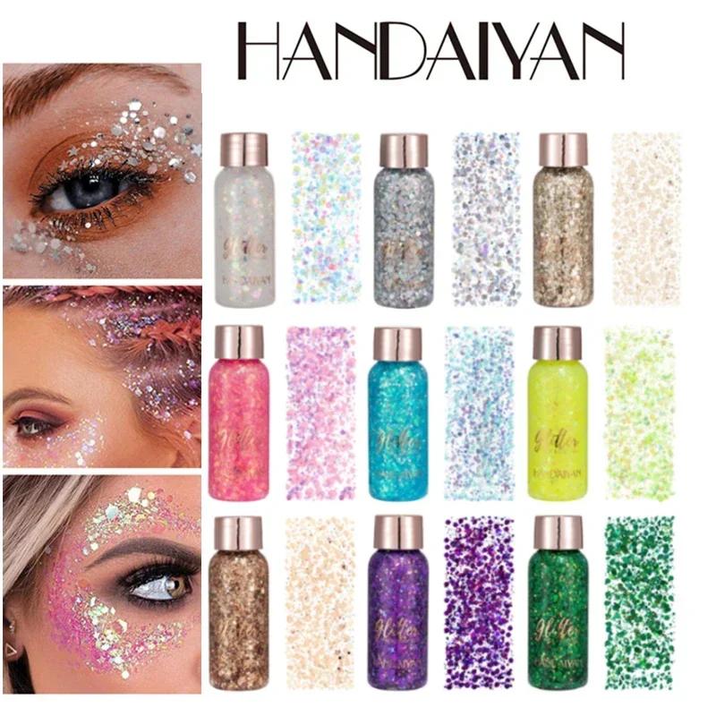 HANDAIYAN Autocollants à paillettes pour les yeux, les cheveux, le corps et le visage, Gel Art, paillettes amples, crème, bijoux en diamant, strass, maquillage, fête, Festival