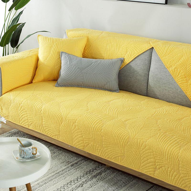

Pure Cotton Sofa Cushion Nordic Simple Backrest Towel All Year Round Neutral Non-Slip Cushion Modern Cotton Fabric Craft Slipcover Cover Cloth Plantain Leaf Cotton-Yellow 70*90
