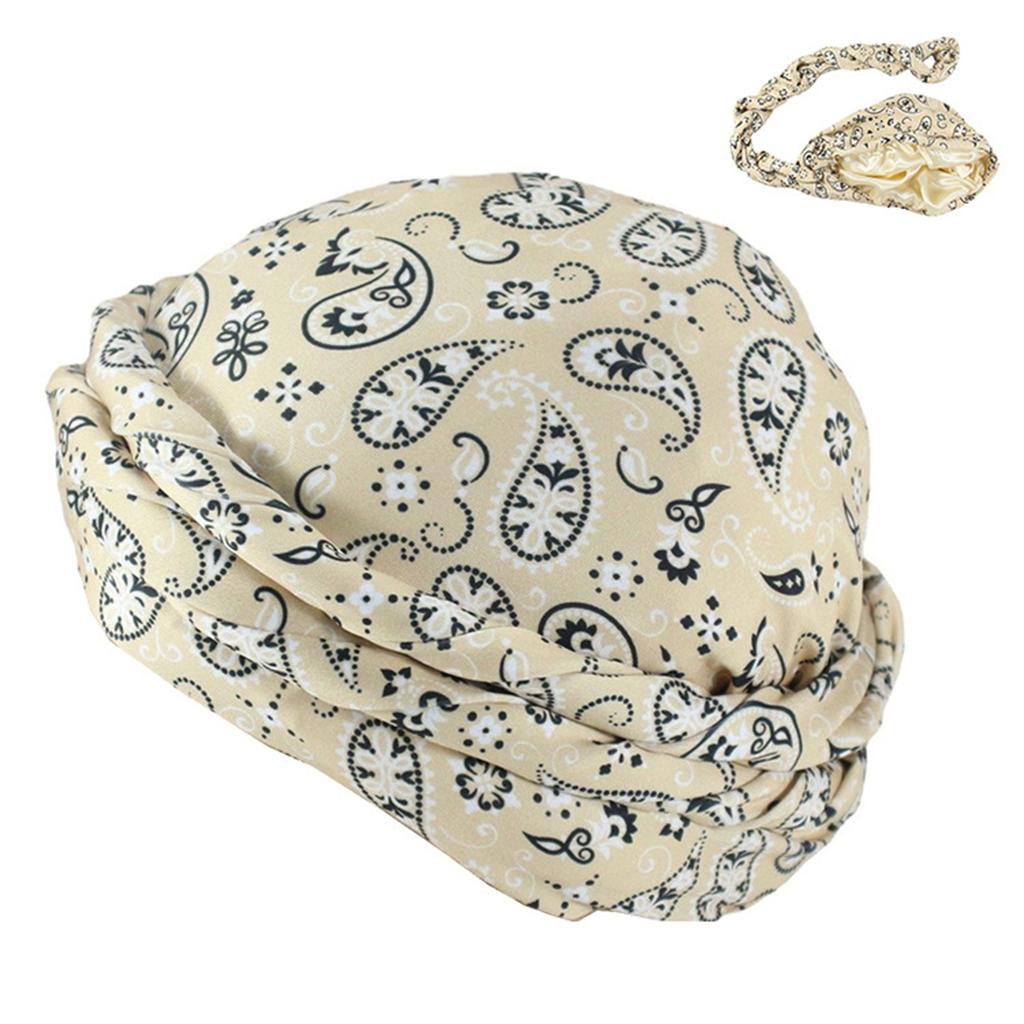 Men Women Satin Lined Turban Hat Adjustable Pre-Tied Headwraps Trendy Printing Sleeping Bonnet Chemo Hat Hair Cover