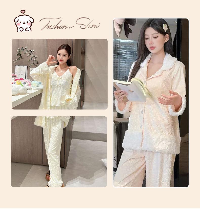 Women's Leopard Print Long Sleeve Pajama Set - Warm & Luxurious for Autumn and Winter