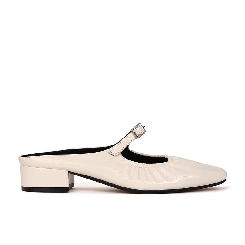 

Версия из овчины~ Квадратный носок, плиссированная сумка из овчины, шлепанцы на толстом каблуке, женские полусабо, крутые шлепанцы 40