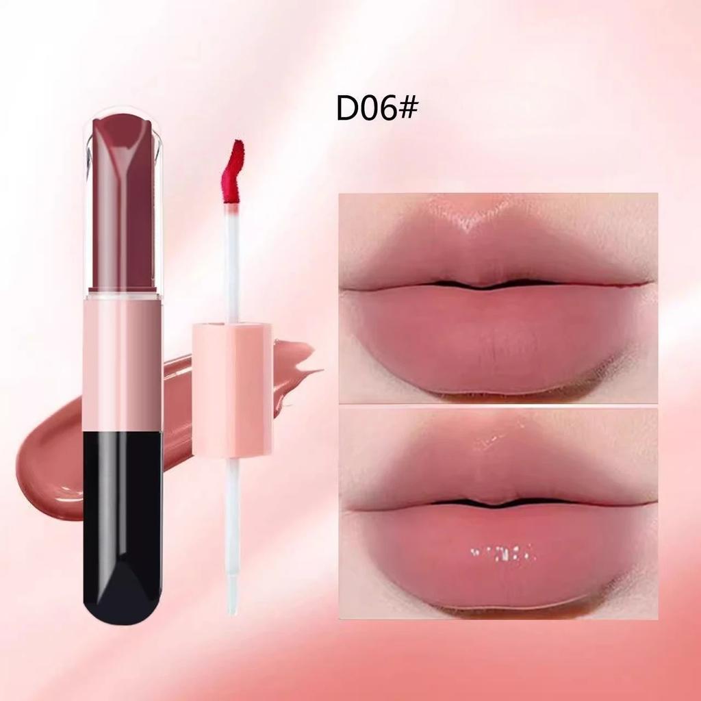 Hot Double End Lip Glaze Full Gloss Mirror and Matte Velvet Lip Gloss Anti Stain Cosmetic Lip Glaze Long Term Color and Moisture