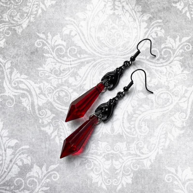 Gothic Dark Bat Dangle Earrings Red Black Crystal Gems Bat Earrings Punk Rock Style Bats Animal Earrings Halloween Costumes Earrings Jewelry for