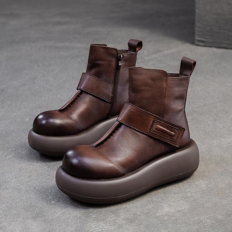 GKTINOO Genuine Leather Women Short Boots Retro Round Toe Shoes 2025 New Winter Handmade Soft Sole Flat Platform Boots