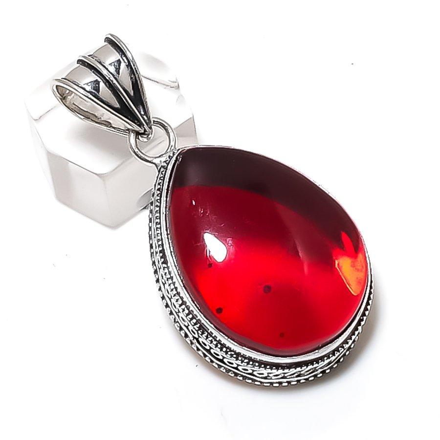 Garnet Gemstone 925 Sterling Silver Jewelry Pendant 2.01"