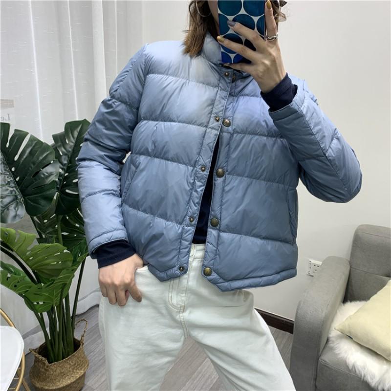 Womens Lightweight Short Down Jacket Winter Minimalist Chic Puffer Coat Slim Fit Stand Collar