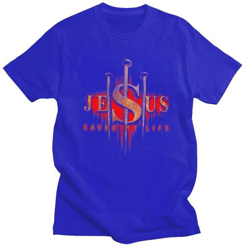 Individuelle Coole Jesus Hat Mein Leben Gerettet T-Shirts Herren 100% Baumwolle T-Shirts Christlicher Religiöser Glaube T-Shirt Kurzarm Mode T-Shirt