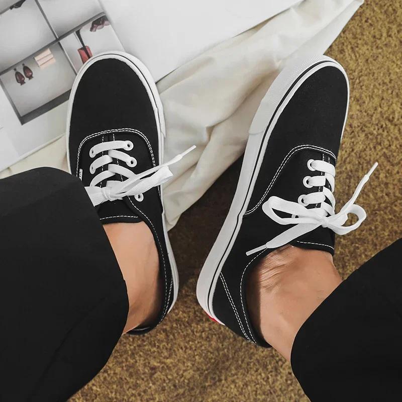 Men's  Lace Up Vulcanize Shoes Tennis Footwear Casual Flats Canvas Sneakers Women Shoes Outdoor Solid Color Shallow Sports Shoes