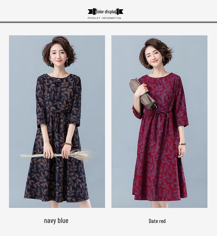 2024 Floral Long-Sleeved Dress for Women, Elegant Spring/Autumn Wear for Middle-Aged to Elderly (Age 40+)