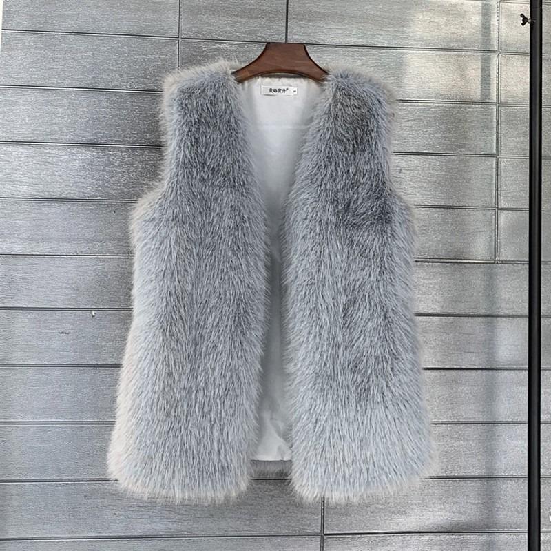 Imitation Tuscan fox fur winter midi length imitation fur vest warm women's vest jacket