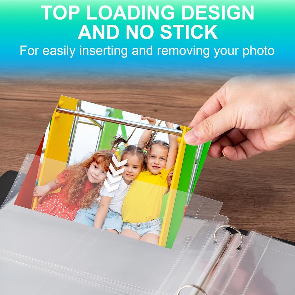50 Pack 4 x 6 Photo Sleeves for 3 Ring Binder(300 Pictures), Heavy-Duty Archival Photo Page Protectors, Clear Picture Album Refill Pages Holds,
