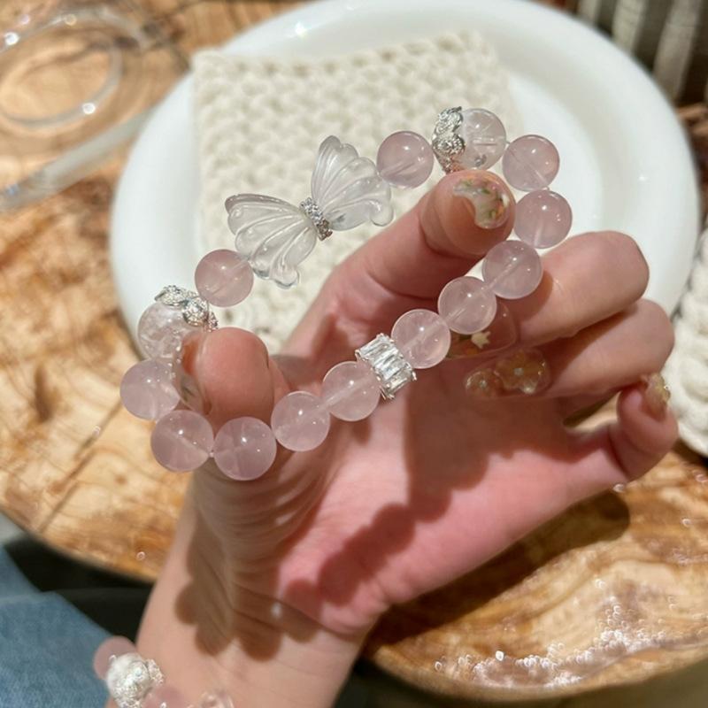 Natural Crystal Bracelet Madagascar Pink Quartz White Crystal Butterfly Snowflake Ghost Bracelet Women's Jewelry Gift