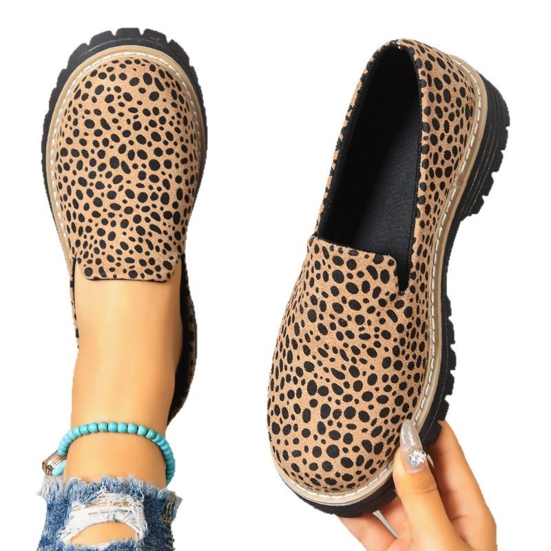 Women's Wide Width Leopard Print Loafers, Bow Detail Platform Slip-Ons, Fashion Flat Shoes Wholesale for Women
