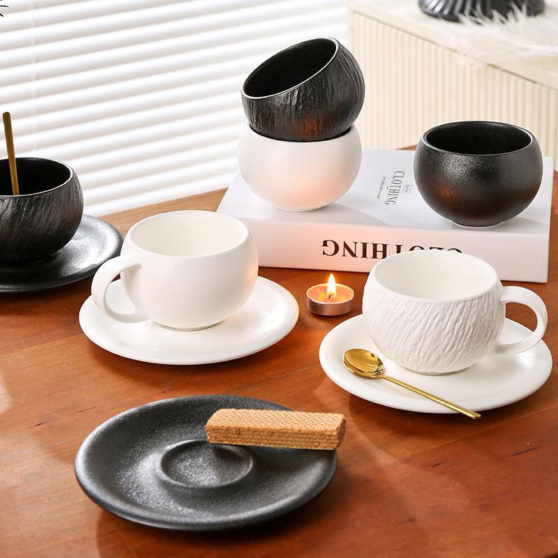 Retro Stone Spherical Ceramic Coffee Cup Italian Simple Latte Flower Ceramic Mug Home Egg-shaped Cup Table Decoration Drinkware