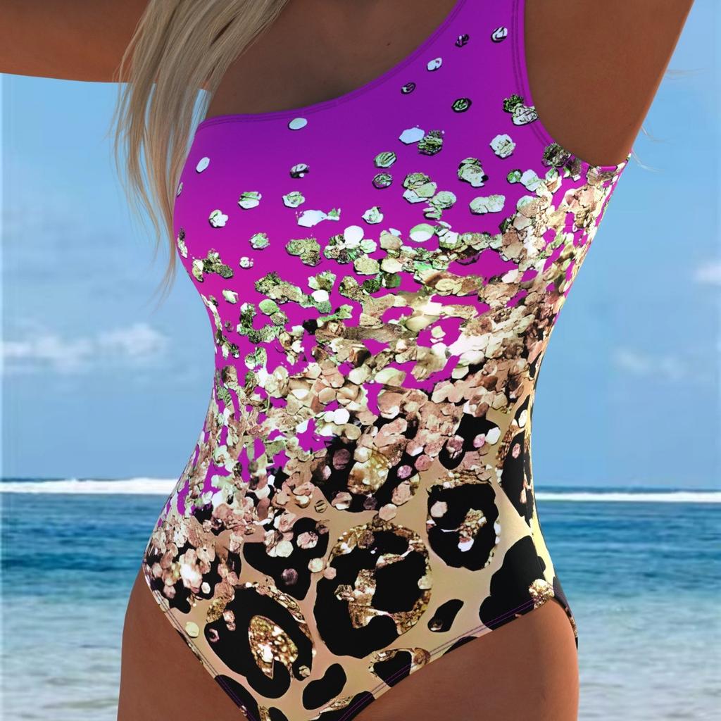 Costume da bagno intero con spalla a oblò a spalla singola stampato 1011 Costume da bagno intero sexy europeo e americano