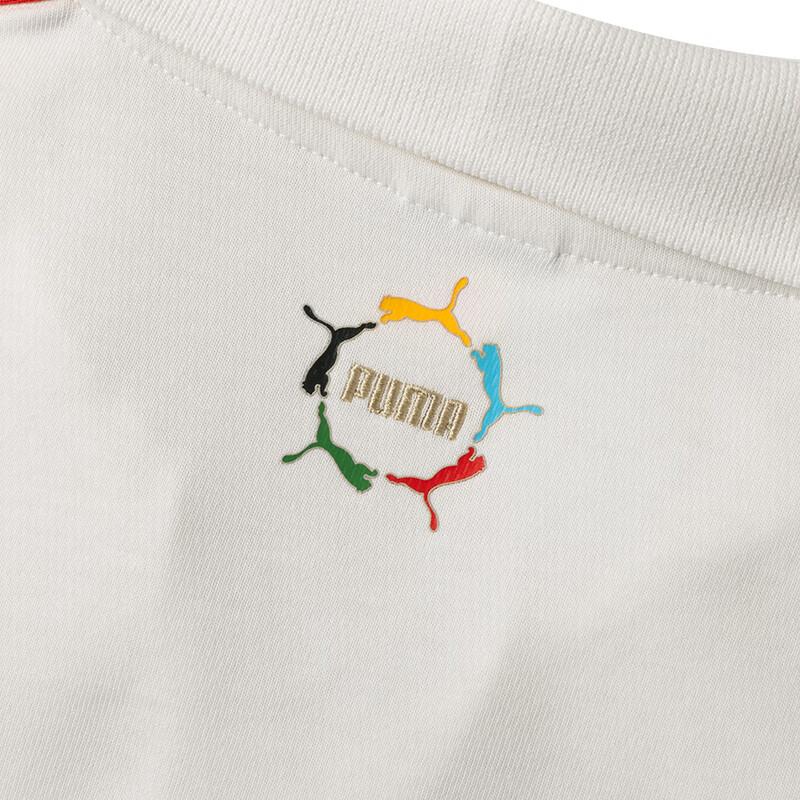 Puma Polo Shirt With Embroidered Brand Logo Color Block Striped Letter Print Pattern Women Tops White 629235-65