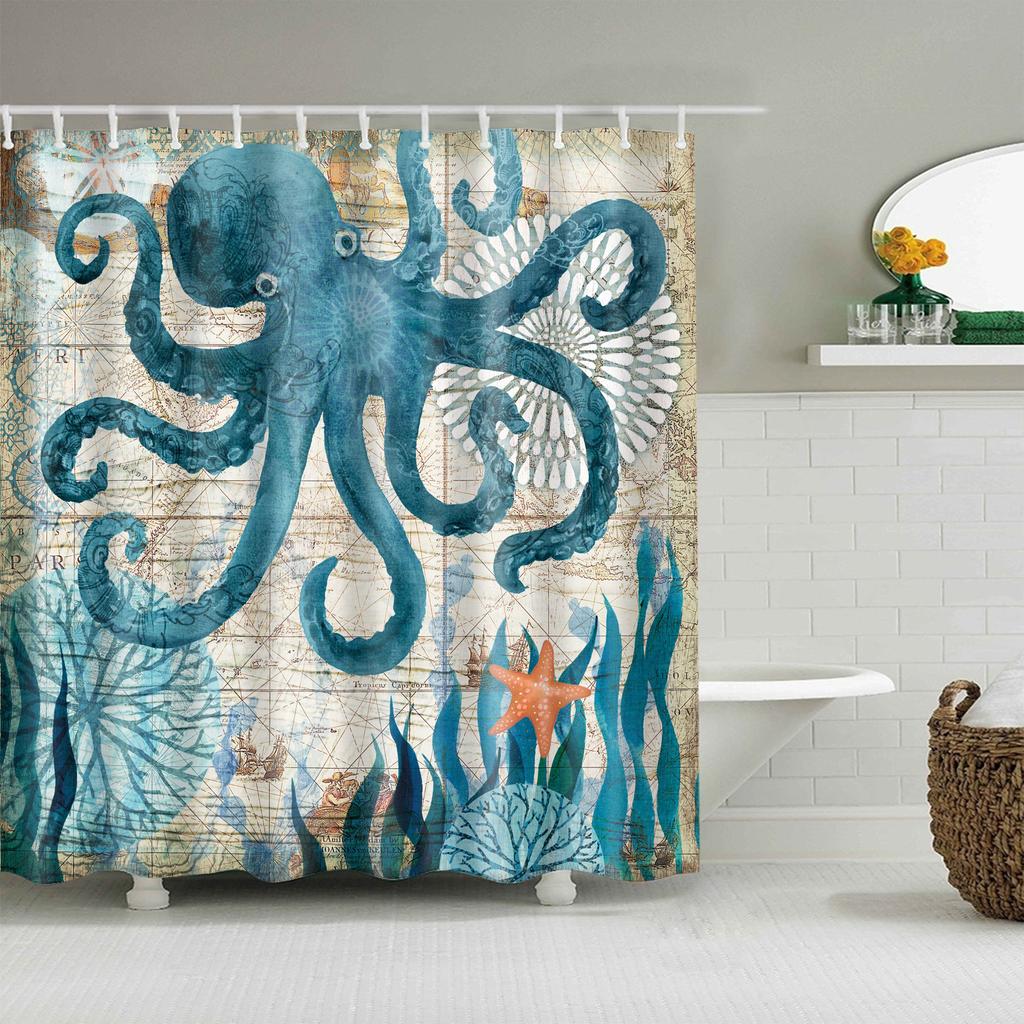 Animals Octopus Wolf Lion Seahorse Turtle Shower Curtains Bathroom Curtain Frabic Waterproof Polyester Bathroom Curtain Hooks