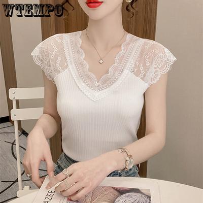Colete de Alças para Mulheres Moda Verão Renda Decote em V Grande Elástico Slim Terno com Parte de Baixo Versátil Top T-shirt