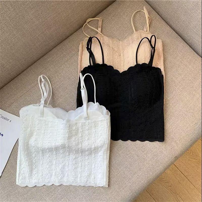 Lace Back Lingerie with Integrated Suspender and Chest Cushion for Wearing Underwear and Looking Slim Versatile Top Double-layer Non Transparent