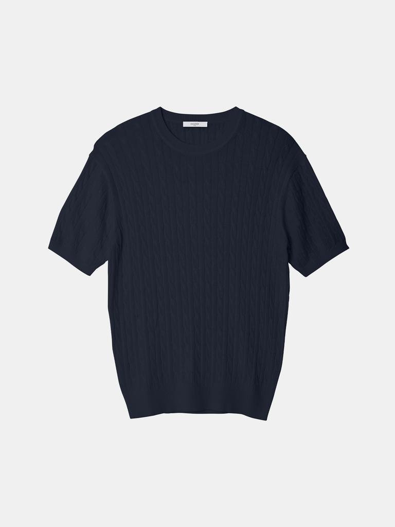 IKALOOK Multicolor Cable Round Short Sleeve Knit Tee Dd1Mmst143