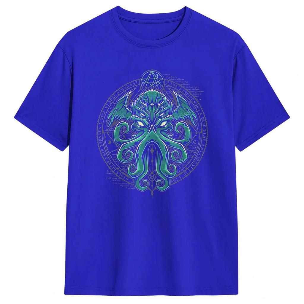 Casual Japanese Cthulhu Sea Creature Artwork TShirt for Unisex Crew Neck Pure Cotton T Shirts Short Sleeve Tee Shirt Plus Size