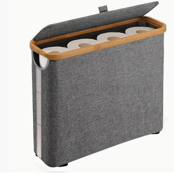 Foldable Bamboo Storage Bin with Lid for Kitchen Recycling