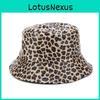 Pu-Leder-Eimerhut für Damen mit breiter Krempe und Leopardenmuster für Outdoor-Mode