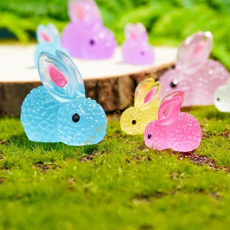 500 Pieces Glow Miniature Bunnies Figurines Resin Rabbits for Indoor and Outdoor Micros Landscape Decoration 55KF