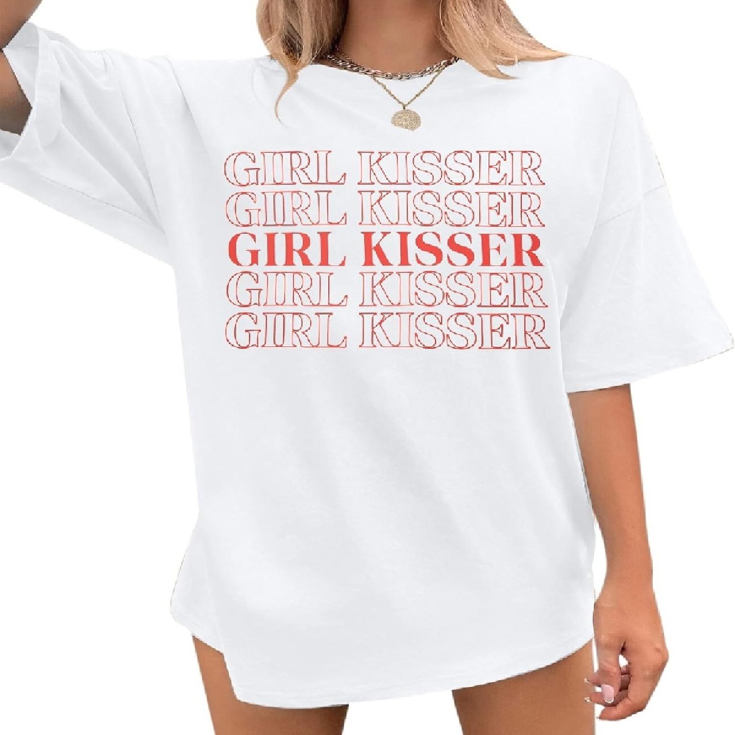 

MNLYBABY Lesbian Pride Shirt Women Girl Kisser Shirts LGBTQ Gay Pride Oversized Funny Girlfriend Letter Print Tee Tops XXXXXL білий