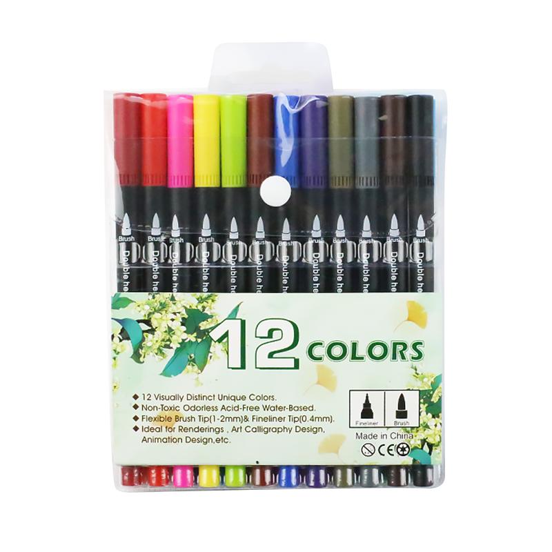 12 Colors Artist Coloring Marker Pens Fine Brush Dual Tip Pen Art Supplier for Manga Coloring Books Drawing Planner Scrapbook