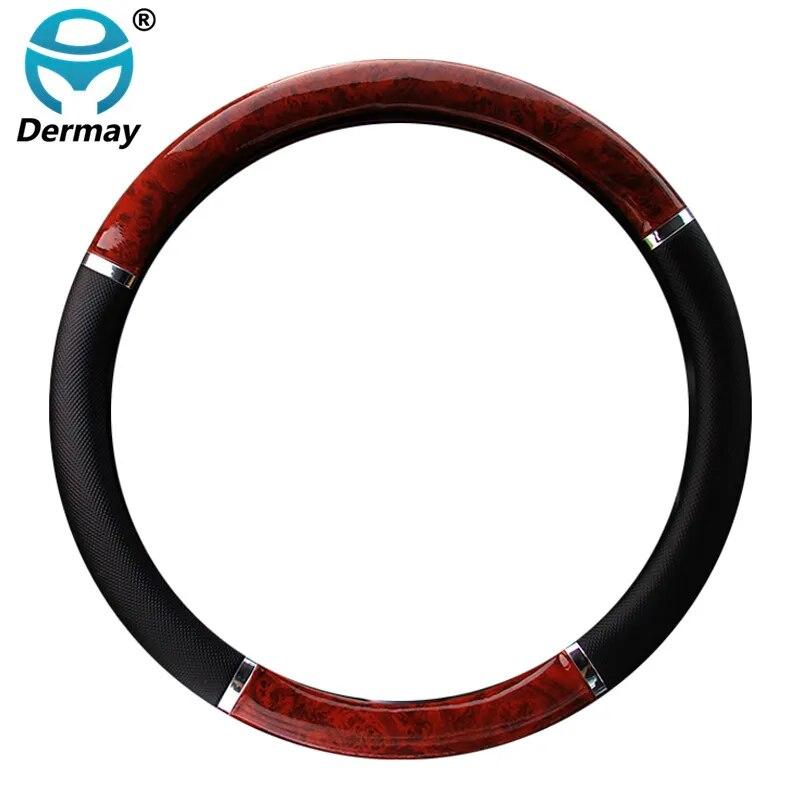 DERMAY 5style Car Wood Steering Wheel Cover PU Leather Wooden Design for BMW VW Golf Polo CC Hyundai Kia Nissan Honda Accord