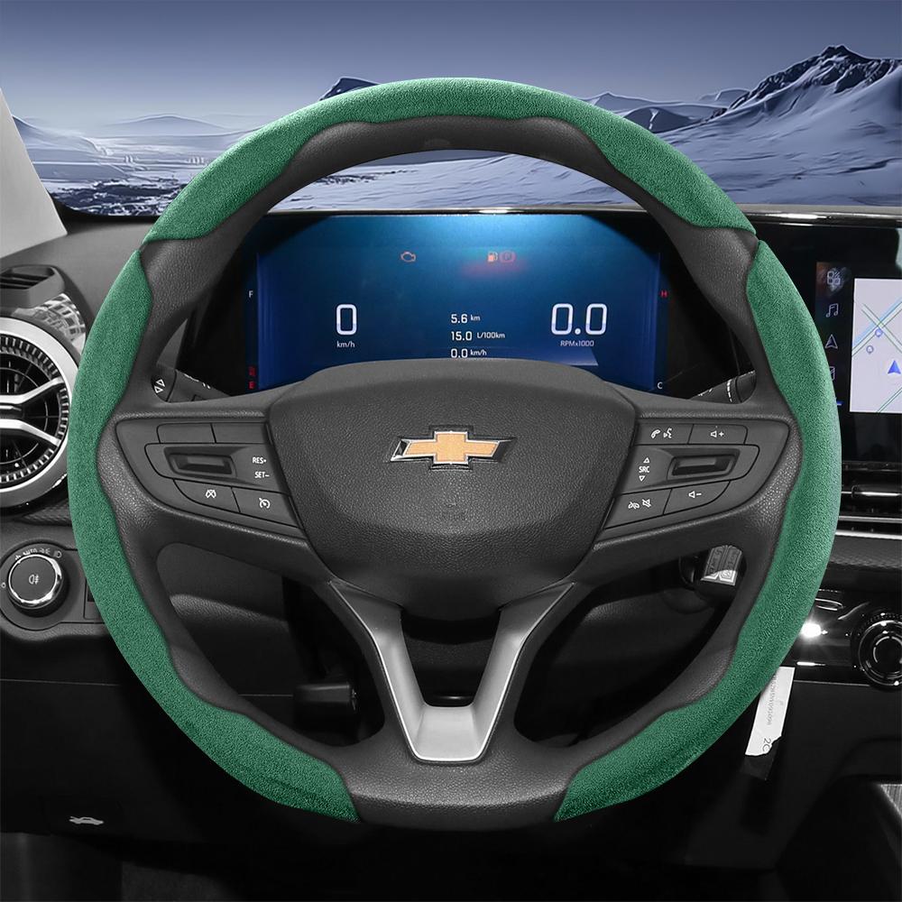 Suitable for Chevrolet Sport Suede Steering Wheel Cover with Split Snap-On Design for Silverado, Equinox, Trax, Onix, Tahoe, Traverse, Trailblazer