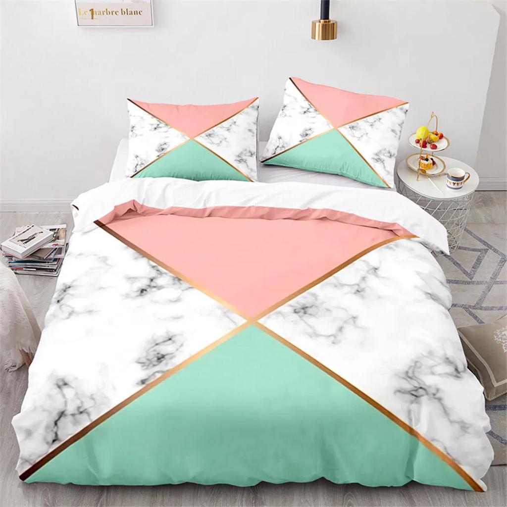 Geometriskt Marmor Påslakan Abstrakt Triangel för Barn Kvinnor Tonåringar Enkel Stil Tema Sovrumsdekorationer Queen King Size